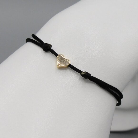 Jewelry heart black gold string bracelet adjustable fashion delicate brand new - Picture 3 of 7